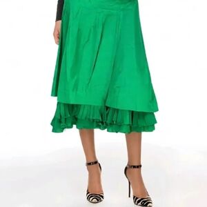 Diana Ferrari Green Ruffled A-Line Midi Skirt